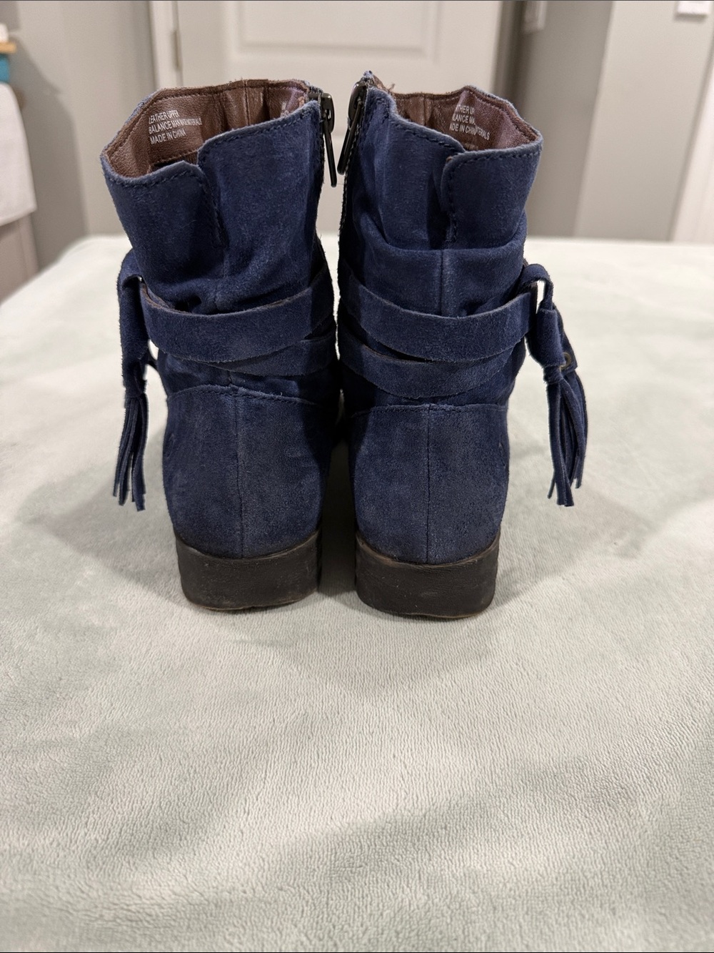 Born Navy Suede Tassel Wrap Ankle Boots - Picture 4 of 5